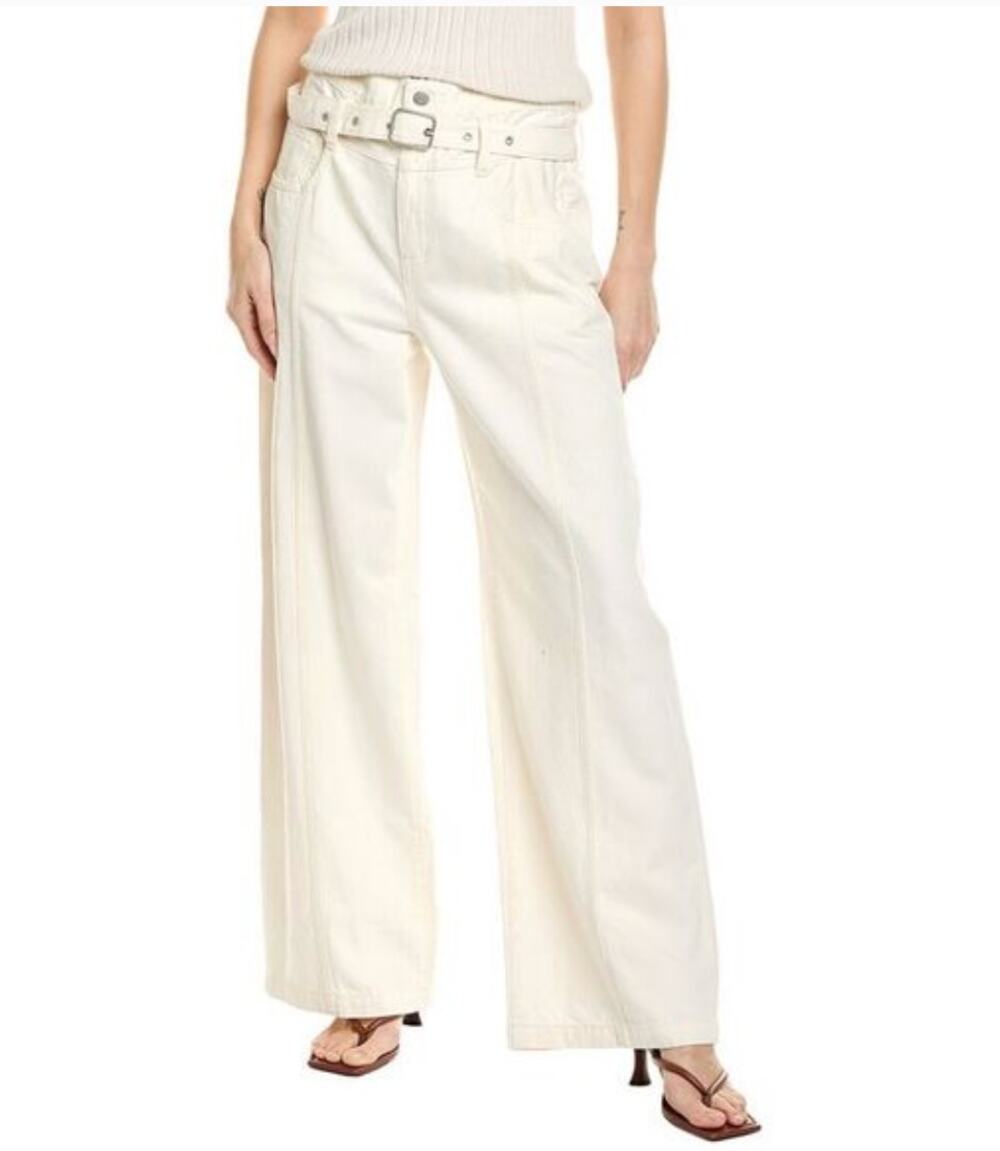 Madewell Jeans Womens 32 Cream Belted Baggy High Rise Pants Vintage Canvas Ivory